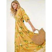 Roman Citrus Print Boho Maxi Dress