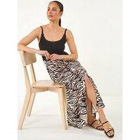 Roman Petite Animal Print Crochet Midi Dress