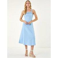 Roman Linen Blend Lace Trim Midi Dress