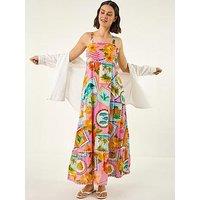 Roman Postcard Print Ric Rac Maxi Dress