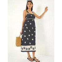 Roman Leaf Print Ric Rac Midi Dress