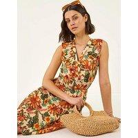Roman Floral Print Frill V-Neck Maxi Dress