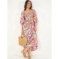 Roman Petite Paisley Print Shirred Dress