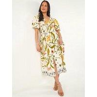 Roman Petite Floral Print Button Midi Dress