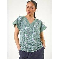Roman Petite Lace Trim V-Neck Top