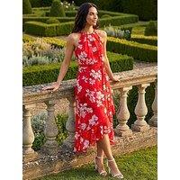 Roman Floral Print Frill Wrap Midi Dress