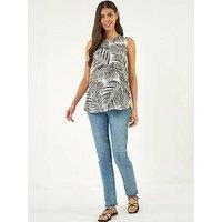 Roman Palm Print Curved Hem Shell Top
