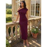 Roman Drape Shoulder Stretch Midi Dress