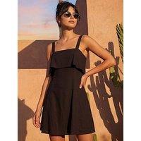 Roman Dusk Fold Over Linen Mix Dress