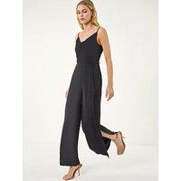 Roman Front Tie Strap Belted Jumpsuit