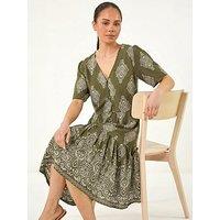 Roman Petite Border Print Tiered Dress