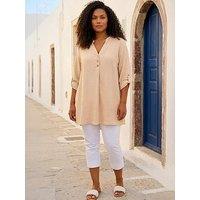 Roman Curve Textured Buttoned Tunic Top