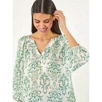 Roman Ikat Print V-Neck Tunic Top