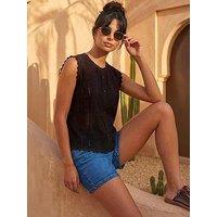 Roman Dusk Embroidered Cotton Scallop Blouse