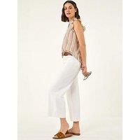 Roman Stripe Print Frill Sleeve Blouse