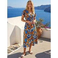 Roman Floral Print Shirred Midi Dress