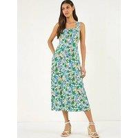 Roman Floral Empire Waist Stretch Midi Dress
