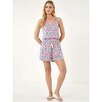 Roman Confetti Print Tassel Tie Playsuit