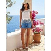 Roman Dusk Crochet Tassel Knit Top