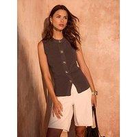 Mint Velvet Button Detail Waistcoat - Brown