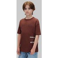 Calvin Klein Jeans Boys Interest Placement Short Sleeve T-Shirt - Brown