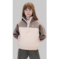 Calvin Klein Jeans Girls Colorblock Half Button Sweatshirt - Pink