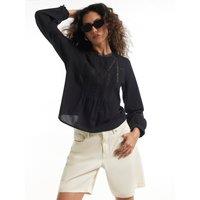 River Island Womens Victoriana Lace Pleated Long Sleeve Blouse - Black