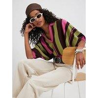 River Island Stripe Batwing Knitted Polo Top