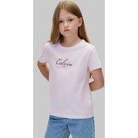 Calvin Klein Jeans Girls Script Logo Short Sleeve T-Shirt - Light Purple