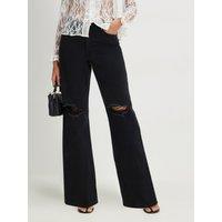 River Island Womens Wander Relaxed Straight Ripped Jeans - Black