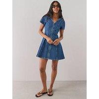 The Very Collection Zip Through Seam Detail Denim Dress - Dark Wash