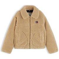 Tommy Hilfiger Girls Teddy Borg Full Zip Patch Pockets Jacket - Beige