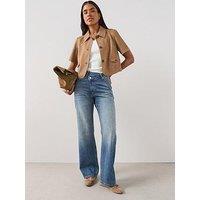 The Very Collection Wrap Front Slim Fit Wide Leg Jeans - Mid Wash