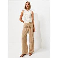 New Look Camel Striped Wrap Front Wide Leg Trousers - Brown