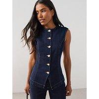 The Very Collection Seam Details Longline Co-Ord Wasitcoat - Dark Wash