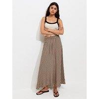 New Look Gingham Print Circle Maxi Skirt - Brown