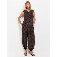 New Look Gingham Print Wide Leg Cuffed Trousers - Brown