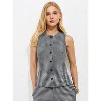 New Look Gingham Print Button Front Waistcoat - Black