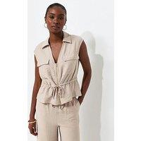 New Look Zip Front Drawstring Sleeveless Shirt - Grey