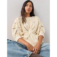 The Very Collection Chunky Hand Knit Short Sleeve Pearl Jumper - Beige