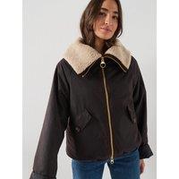 Barbour Womens Mary Wax Borg Collar Jacket - Brown