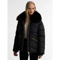 Barbour International Womens Cyrus Semi-Sheen Detachable Faux-Fur Puffer Jacket - Black