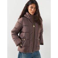 Barbour International Womens Hooded Padded Zip Through Puffer Jacket - Brown