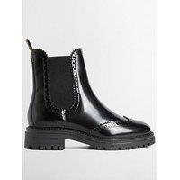 Barbour Womens Brogue Detail Lug Sole Pull-On Chelsea Boots - Black