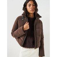 Barbour International Halina Faux Velvet Puffer Jacket - Brown
