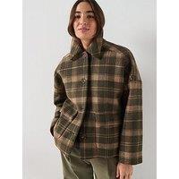 Barbour Womens Checked Wool-Blend Dropped Shoulder Coat - Green