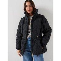 Barbour Womens Quilted Stand Collar Drawcord Puffer Jacket - Black