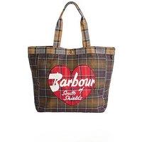 Barbour Womens Heart Detail Tartan Tote Bag - Brown