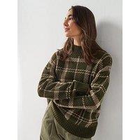 Barbour Womens Delilah Tartan Jacquard Funnel Neck Jumper - Green