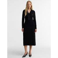 Barbour International Womens Ramona Ribbed Knit Collared Midi Dress - Black